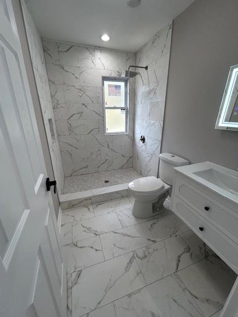 1473 Wentworth Ave, Calumet City, IL 60409 - full bathroom featuring vanity, a marble finish shower, marble finish flooring, and recessed lighting