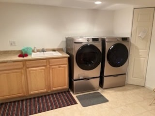 400 Illinois Rd, Frankfort, IL 60423 - washroom featuring independent washer and dryer, cabinet space, and recessed lighting