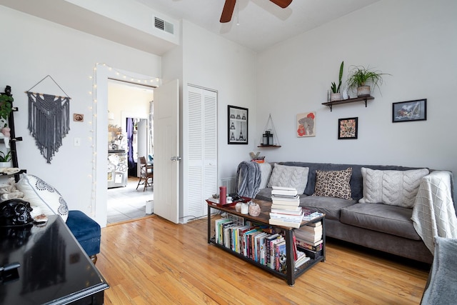 1449 N Artesian Ave, Chicago, IL 60622 - living area with ceiling fan, visible vents, and light wood-style flooring