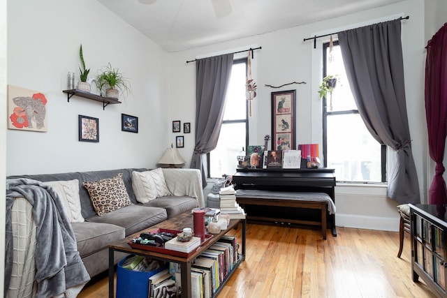 1449 N Artesian Ave, Chicago, IL 60622 - living area with baseboards, a ceiling fan, light wood-type flooring, and a wealth of natural light