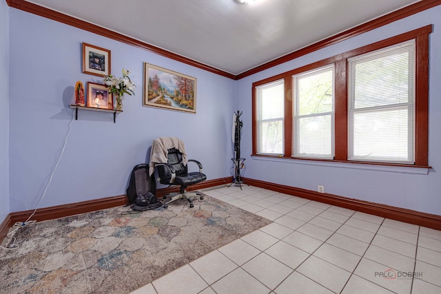 3117 S 53rd Ave, Cicero, IL 60804 - sitting room featuring ornamental molding, light tile patterned floors, and baseboards