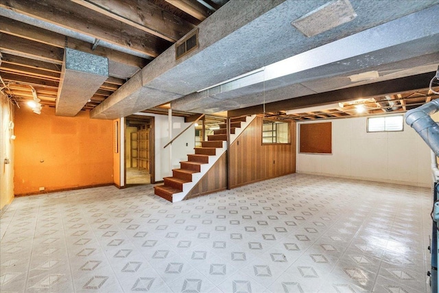 26W266 Tomahawk Dr, Wheaton, IL 60189 - below grade area with stairway and tile patterned floors