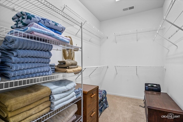 spacious closet with visible vents and carpet floors