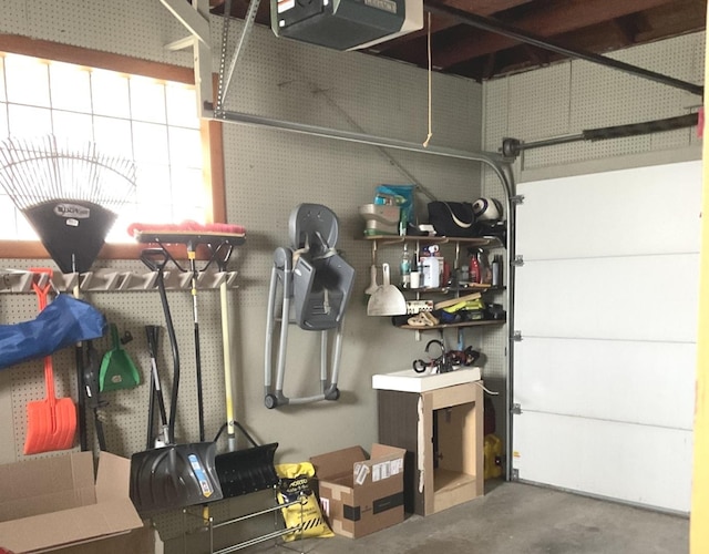 garage with a garage door opener