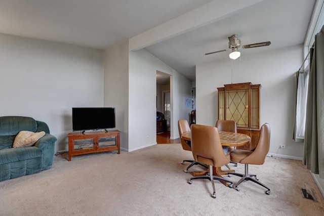 66W Jeffery Ave, Wheeling, IL 60090 - carpeted dining area featuring baseboards, a ceiling fan, vaulted ceiling, and visible vents