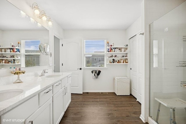 1683 Rockefeller Dr, Mundelein, IL 60060 - full bathroom with plenty of natural light, wood finished floors, a stall shower, and double vanity