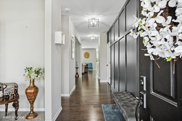 1683 Rockefeller Dr, Mundelein, IL 60060 - entryway featuring a chandelier, dark wood-style flooring, and baseboards