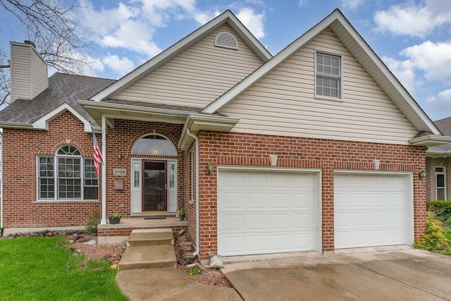 1918 Clement St, Crest Hill, IL 60403 - view of front facade with a shingled roof, a chimney, driveway, and brick siding