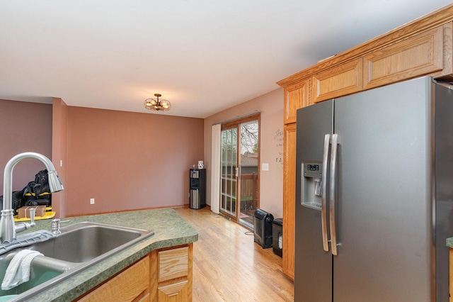 1918 Clement St, Crest Hill, IL 60403 - kitchen with a sink, stainless steel fridge with ice dispenser, and light wood-style floors