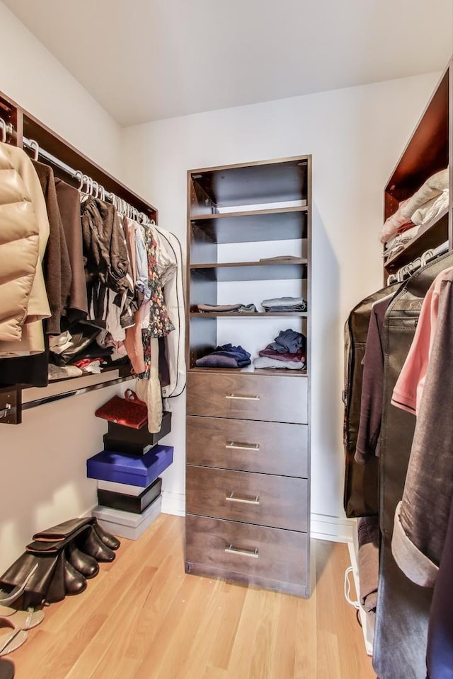 walk in closet featuring wood finished floors