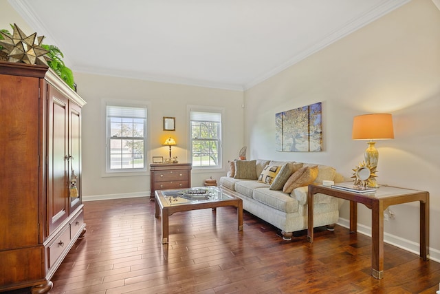 610 Wind Energy Pass, Batavia, IL 60510 - living room featuring crown molding, dark wood-style floors, and baseboards