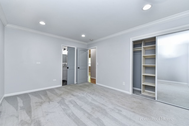 232 S Randall Rd, Aurora, IL 60506 - unfurnished bedroom featuring carpet flooring, baseboards, ornamental molding, recessed lighting, and a closet