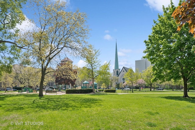 view of community featuring a lawn