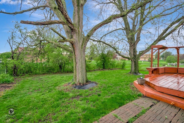view of yard with a fenced backyard and a deck