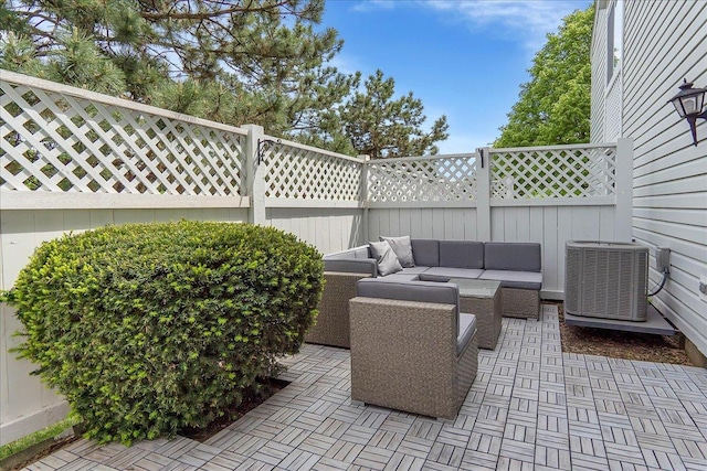 436 Yorktown Ct, Aurora, IL 60504 - view of patio / terrace with an outdoor living space, central AC unit, and a fenced backyard