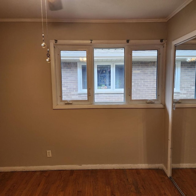 5900 W 110th St, Chicago Ridge, IL 60415 - empty room with baseboards, ornamental molding, and dark wood-style floors