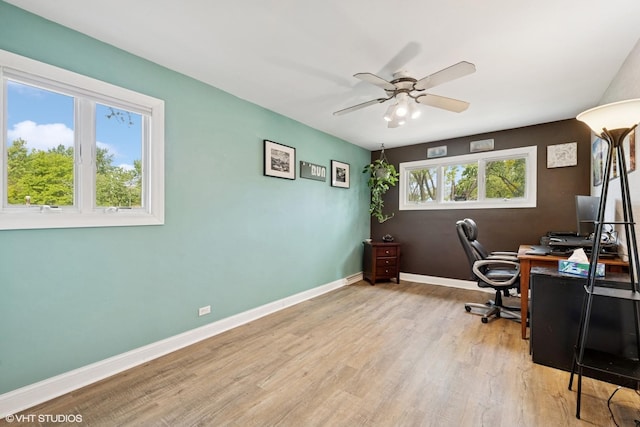 223 Hickory Ln, Schaumburg, IL 60193 - office featuring wood finished floors, ceiling fan, and baseboards