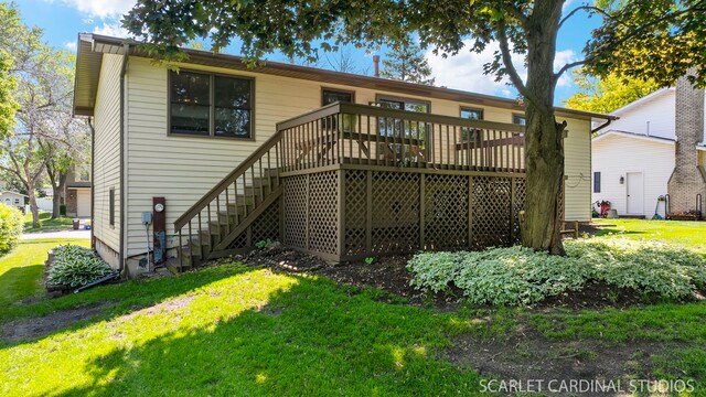 6540 Terrace Dr, Downers Grove, IL 60516 - rear view of house with a yard, stairway, and a deck