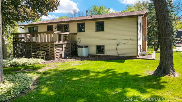 6540 Terrace Dr, Downers Grove, IL 60516 - back of property with cooling unit, a yard, and a wooden deck
