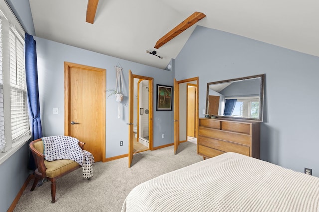 bedroom with light carpet and baseboards
