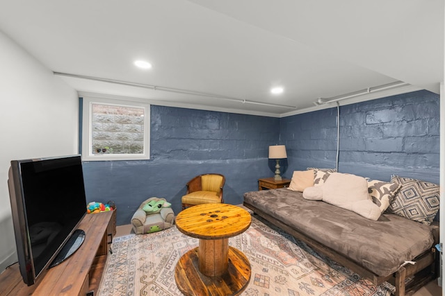living room featuring recessed lighting