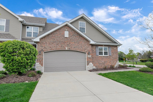 11130 Alpine Ln, Orland Park, IL 60467 - view of front of home featuring concrete driveway, brick siding, roof with shingles, a garage, and a front lawn