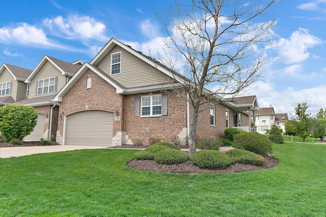 11130 Alpine Ln, Orland Park, IL 60467 - view of front of property with brick siding, driveway, a front yard, and an attached garage