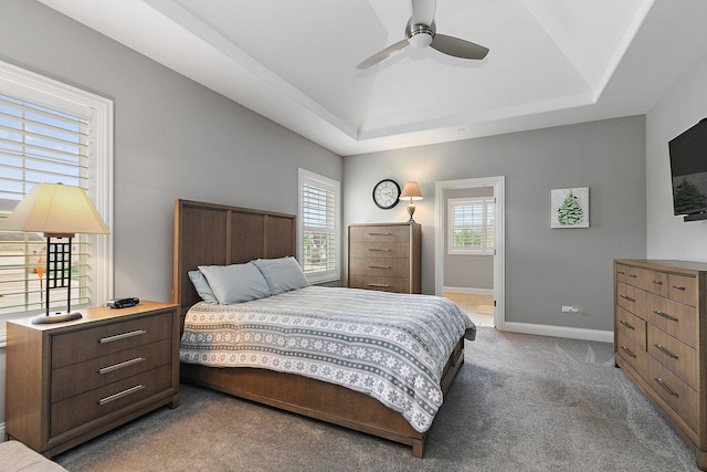 11130 Alpine Ln, Orland Park, IL 60467 - carpeted bedroom with a raised ceiling, baseboards, and a ceiling fan