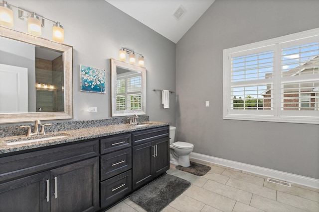 11130 Alpine Ln, Orland Park, IL 60467 - full bath with vaulted ceiling, healthy amount of natural light, tiled shower, baseboards, and double vanity