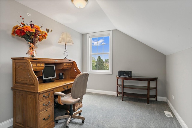 11130 Alpine Ln, Orland Park, IL 60467 - office area featuring vaulted ceiling, carpet flooring, and baseboards