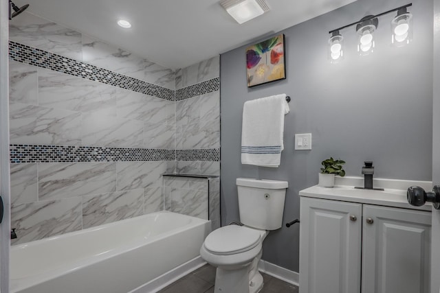 7832 S Eberhart Ave, Chicago, IL 60619 - bathroom with toilet, baseboards, vanity, and tub / shower combination