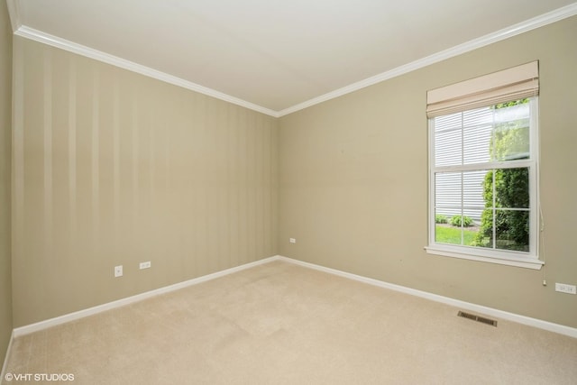 14112 Redmond Dr, Huntley, IL 60142 - spare room with light colored carpet, ornamental molding, baseboards, and visible vents