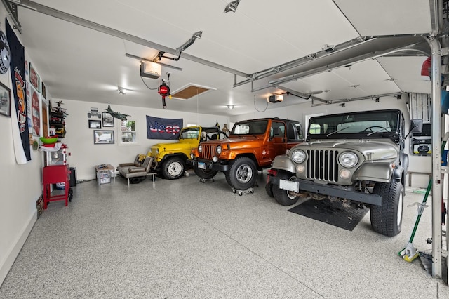 garage with a garage door opener
