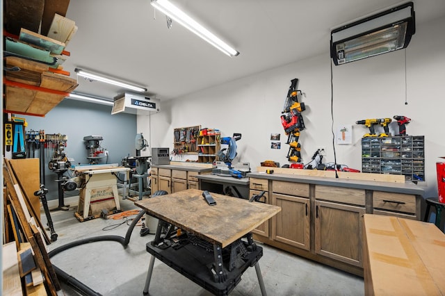 garage featuring a workshop area