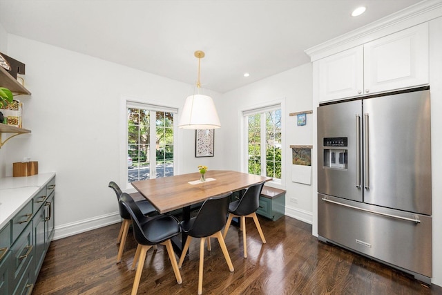 946 N Marion St, Oak Park, IL 60302 - dining room with baseboards, dark wood finished floors, plenty of natural light, and recessed lighting