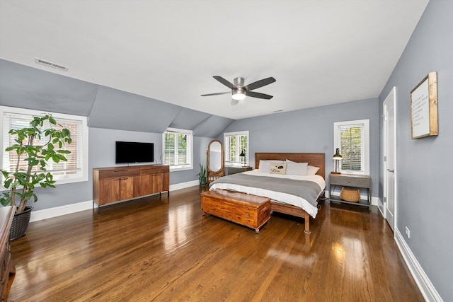 946 N Marion St, Oak Park, IL 60302 - bedroom featuring wood finished floors, baseboards, lofted ceiling, and a ceiling fan