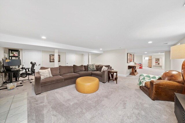 946 N Marion St, Oak Park, IL 60302 - living area featuring light carpet, recessed lighting, and a desk