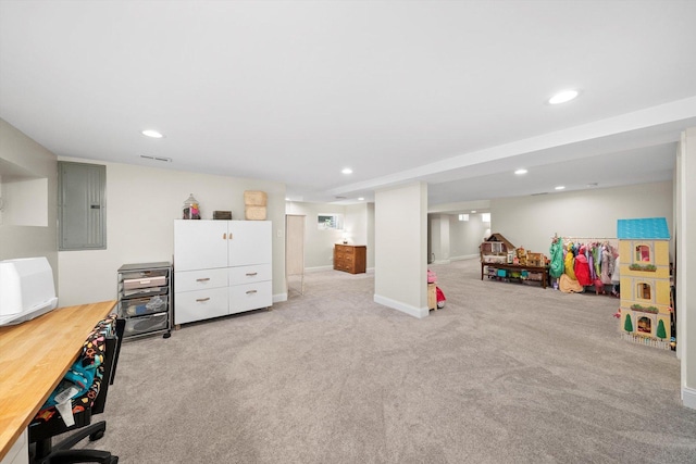 946 N Marion St, Oak Park, IL 60302 - recreation room with electric panel, carpet floors, recessed lighting, and baseboards