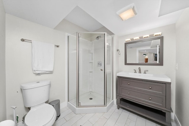 946 N Marion St, Oak Park, IL 60302 - full bathroom featuring toilet, a stall shower, vanity, baseboards, and tile patterned flooring