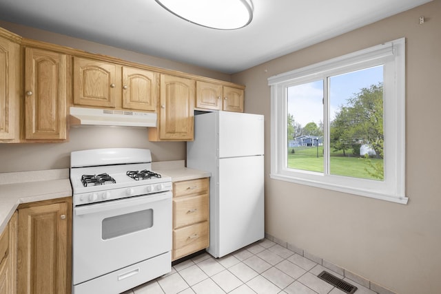 121 Cotuit Ct Unit 121, Schaumburg, IL 60193 - kitchen with white appliances, light countertops, visible vents, and under cabinet range hood