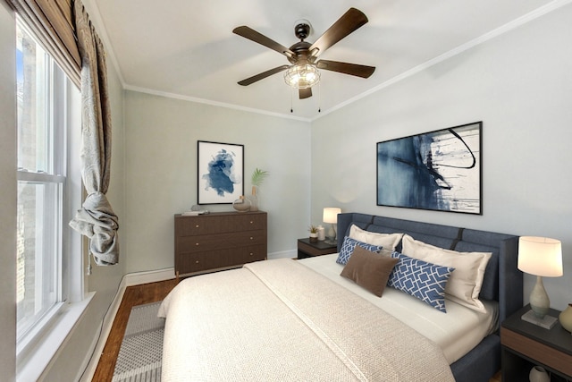 5824 N Fairfield Ave, Chicago, IL 60659 - bedroom with a ceiling fan, crown molding, and wood finished floors