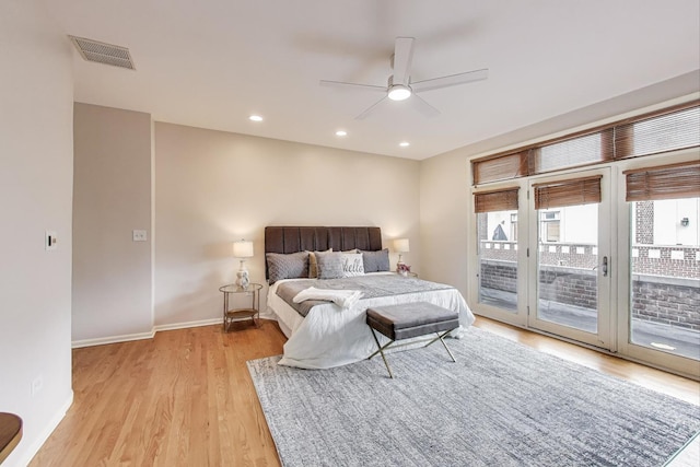 1214 N Marion Ct Unit A, Chicago, IL 60622 - bedroom with light wood-style floors, access to outside, and a ceiling fan
