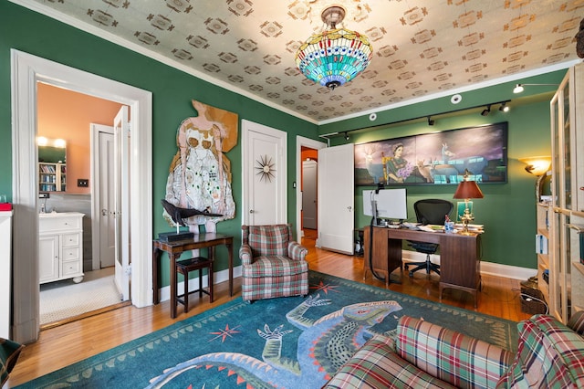 3800 N Lake Shore Dr Unit 5E, Chicago, IL 60613 - office featuring crown molding, wood finished floors, and baseboards
