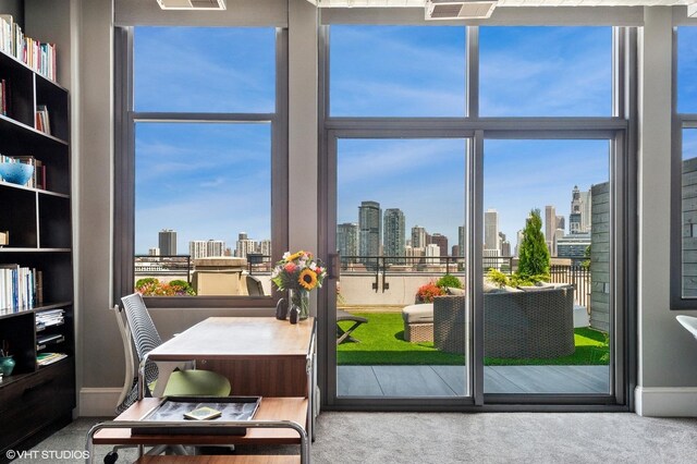 900 N Kingsbury St Unit 1150, Chicago, IL 60610 - doorway to outside with a skyline view, carpet floors, and plenty of natural light