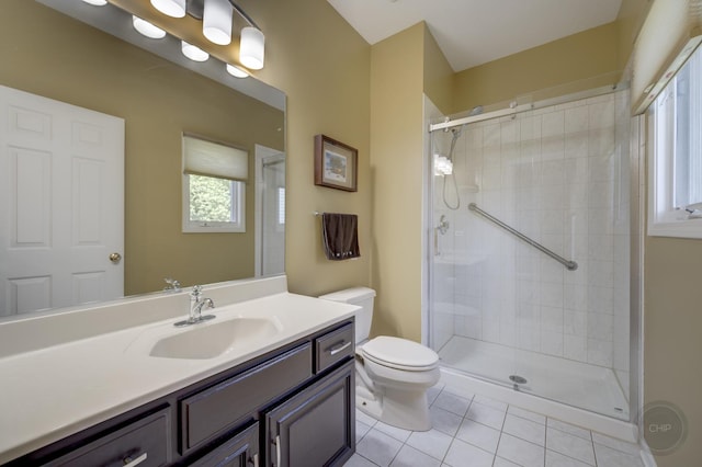 2411 Williamstown Ct, Naperville, IL 60564 - bathroom featuring tile patterned flooring, toilet, a shower stall, and vanity