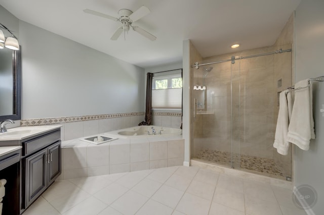 2411 Williamstown Ct, Naperville, IL 60564 - full bath with a bath, a stall shower, vanity, and ceiling fan