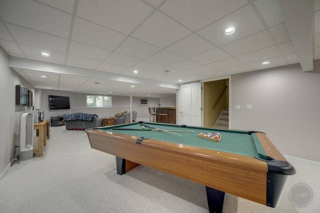 2411 Williamstown Ct, Naperville, IL 60564 - playroom with carpet, pool table, recessed lighting, and a drop ceiling