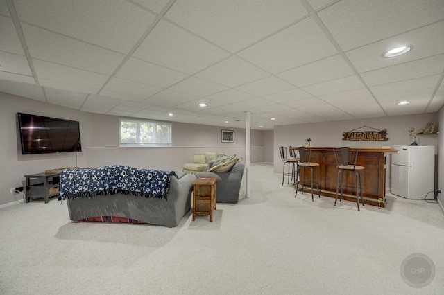 2411 Williamstown Ct, Naperville, IL 60564 - living room with a dry bar, carpet, recessed lighting, a paneled ceiling, and baseboards