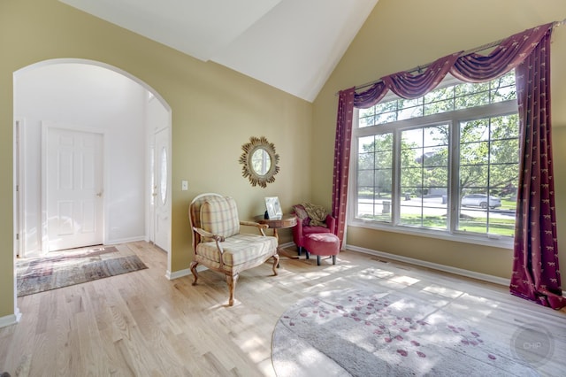 2411 Williamstown Ct, Naperville, IL 60564 - living area with arched walkways, wood finished floors, baseboards, and high vaulted ceiling