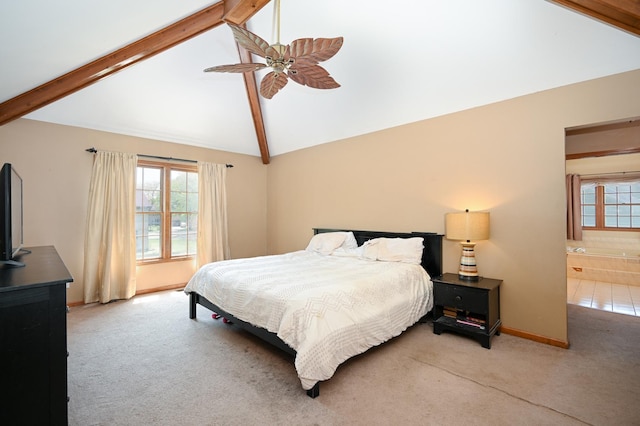 1408 Ambleside Cir, Naperville, IL 60540 - bedroom with carpet floors, beam ceiling, multiple windows, ceiling fan, and baseboards